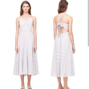 Rebecca Taylor La Vie Blue & White Stripe Midi Dress Floral Back Tie Size Small